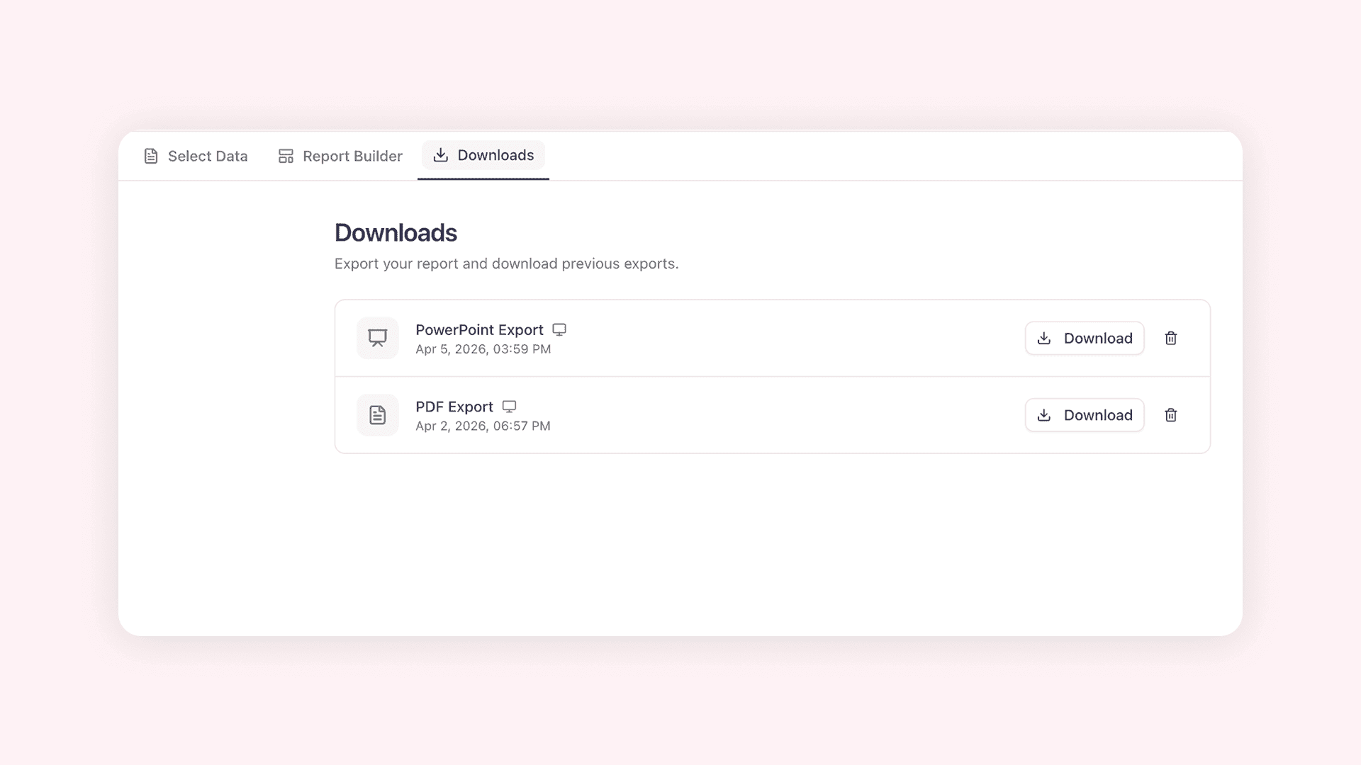 Downloads-Seite für Reports