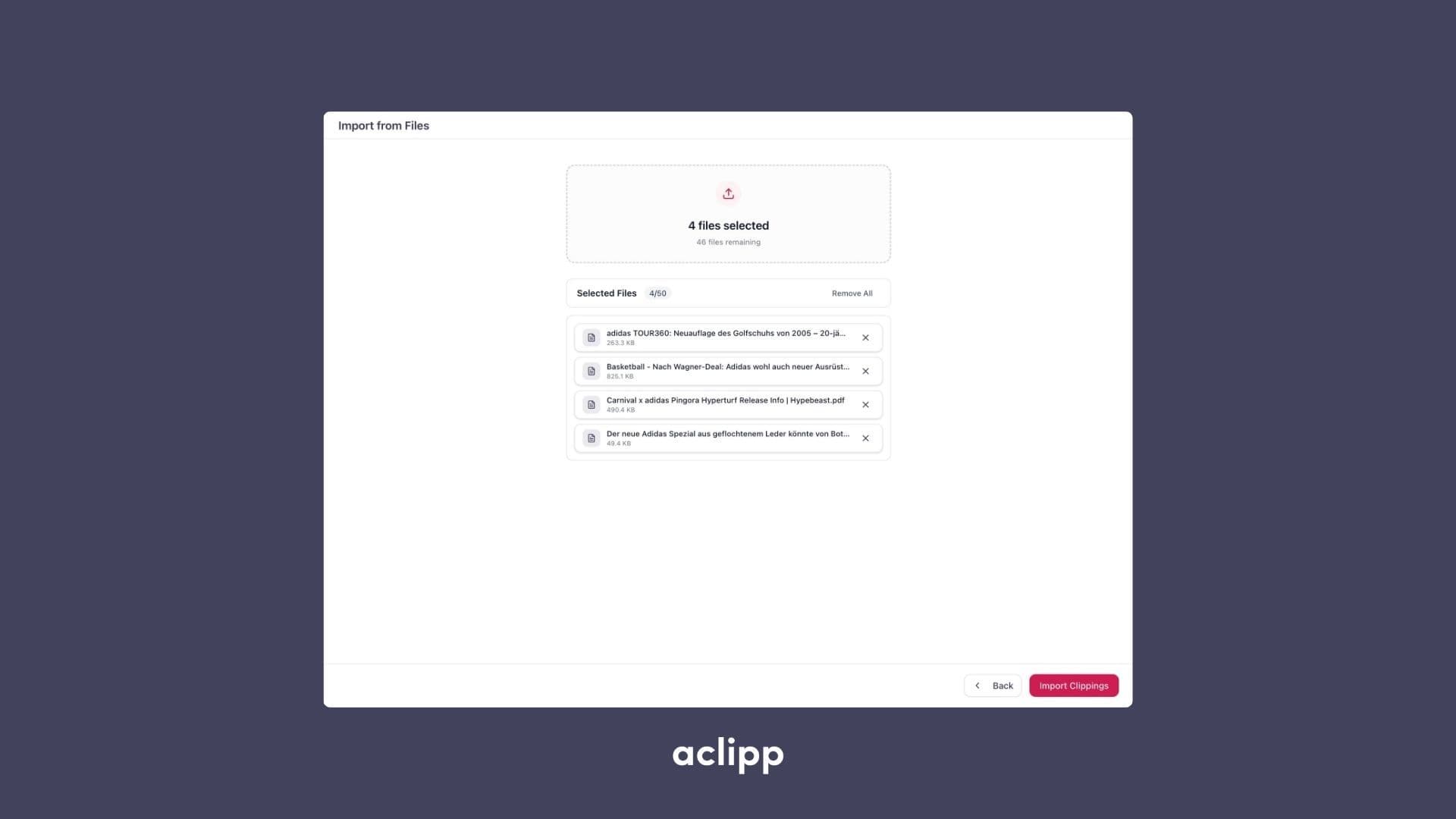 Upload multiple files at once to create clippings in bulk