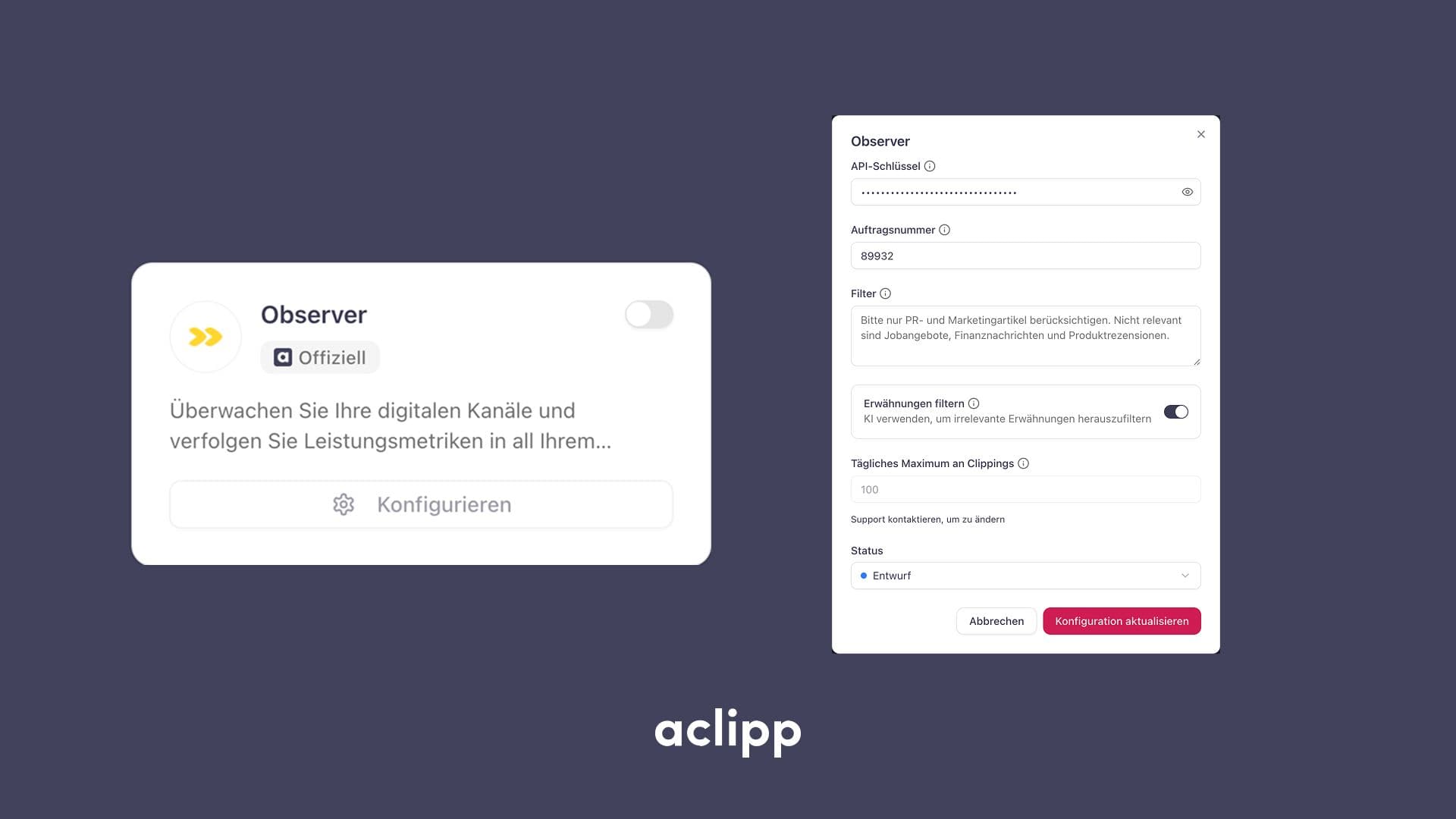 Observer-Integration für erweitertes Media Monitoring